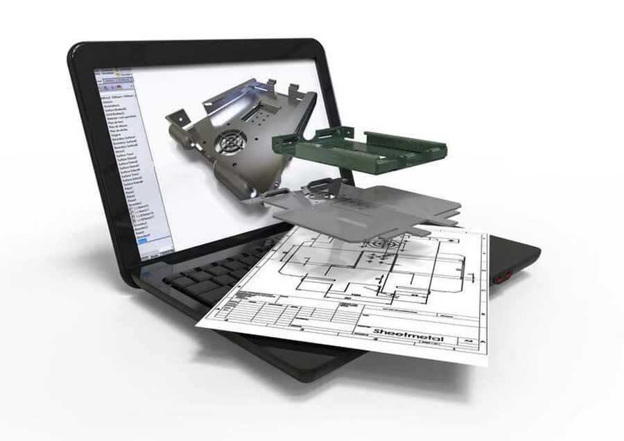 3D model of sheet metal in a CAD/CAM environment